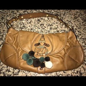 Juicy brown leather purse with poms 👜
